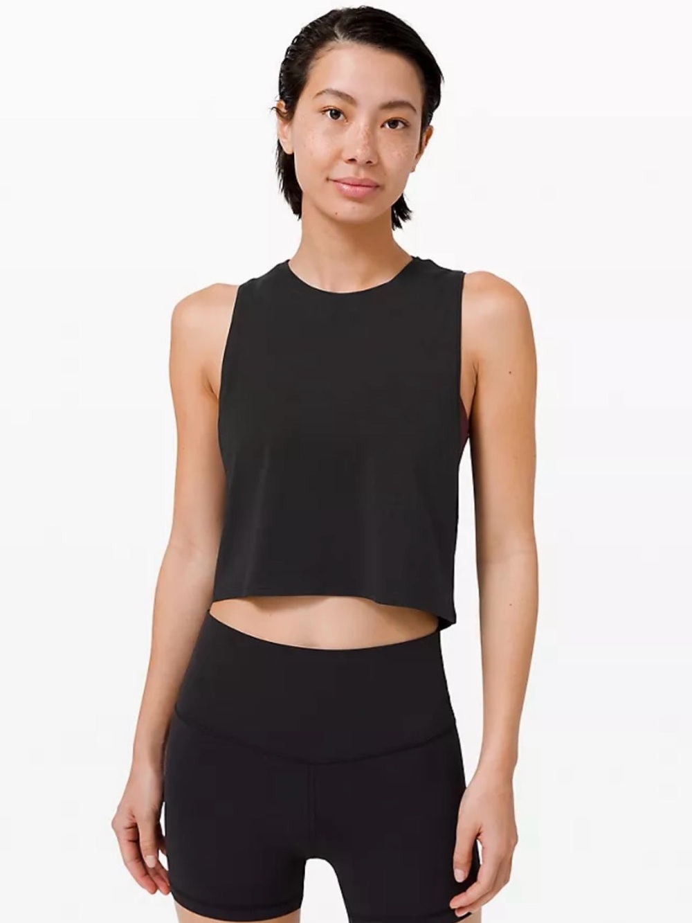 Lululemon Cut Back Black Cropped Tank Top, Size 0